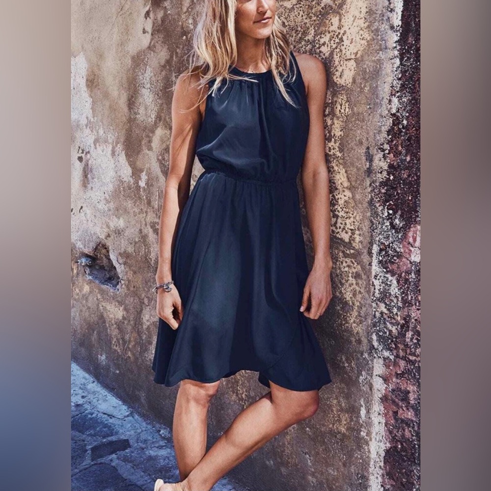 Athleta Martinique Navy Blue Wrap Dress Knee Length Size S